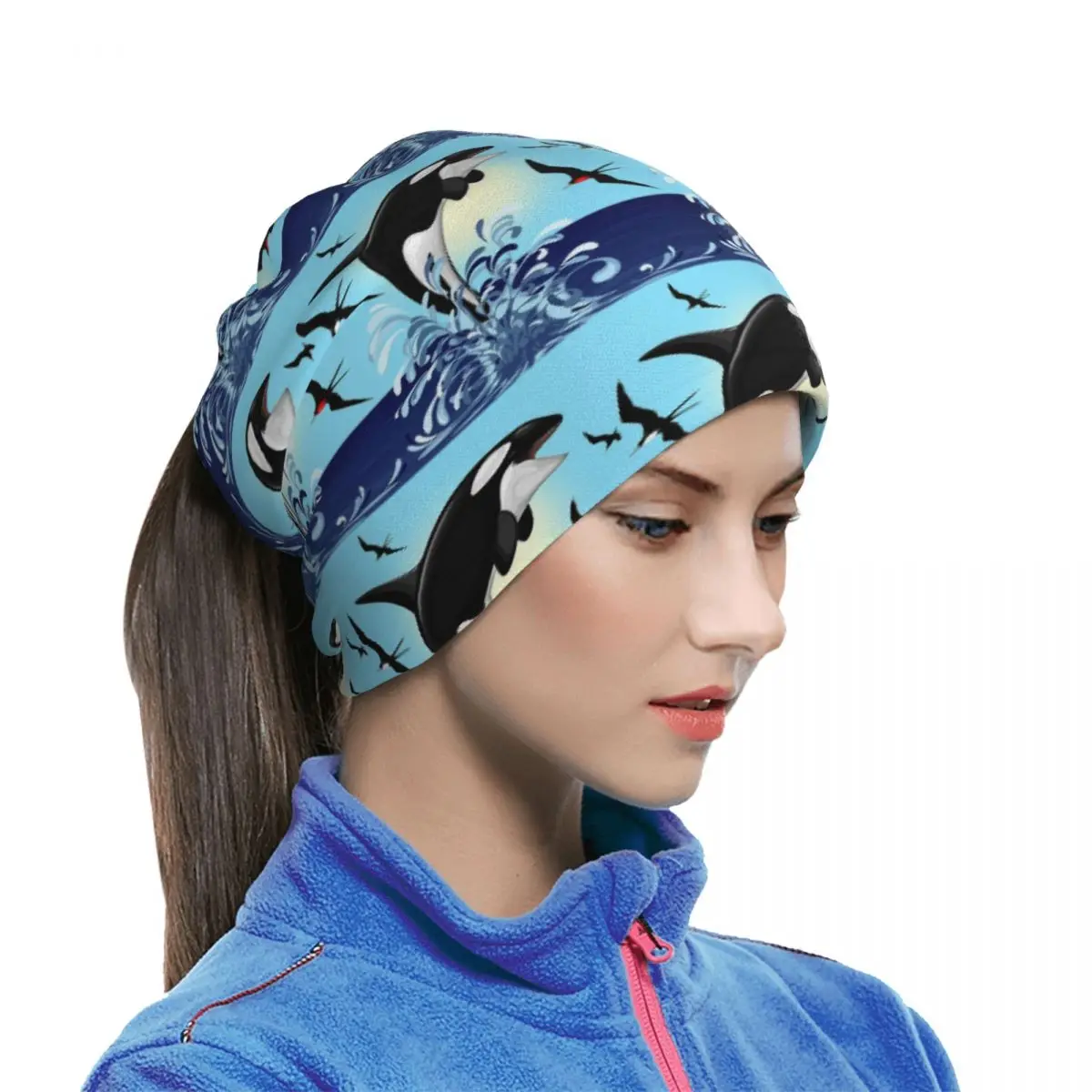Orca Killer Whale Jumping Out The Ocean Bandana Neck Gaiter Printed Magic Scarf Riding Face Mask Unisex Adult Windproof
