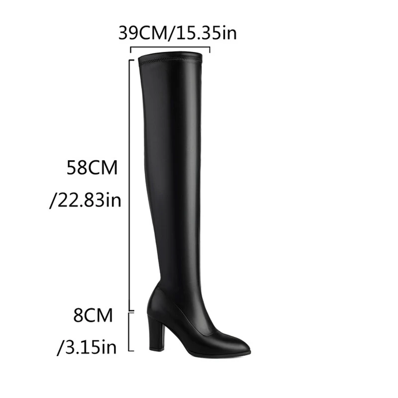 REAVE CAT Autumn Over Knee Boots 8cm Chunky Heel Round Toe Leather Thigh High Fashion Big Size 45 46 47 48 US17