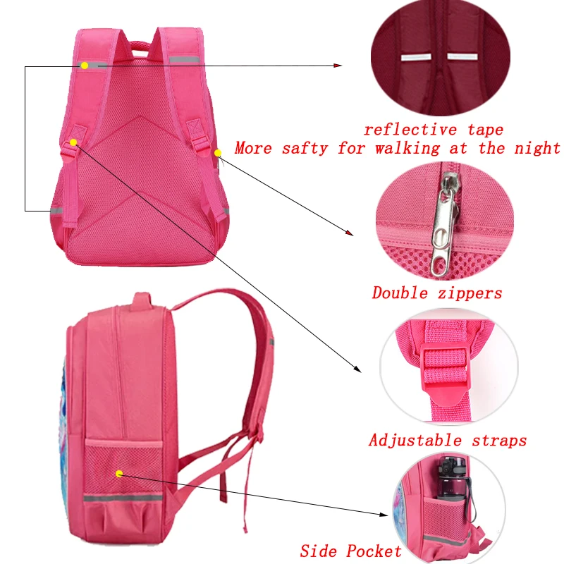 DIY Pink School Backpack with Double Zipper Pocket for Girls ,16in Custom Personalized School Bags with Photos Logo Text