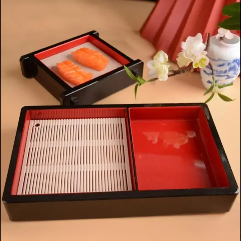 

Тарелка с лапшой соба, пластиковая тарелка для еды, поднос для закусок, тарелка сашими с дренажным ковриком для домашних M4YD