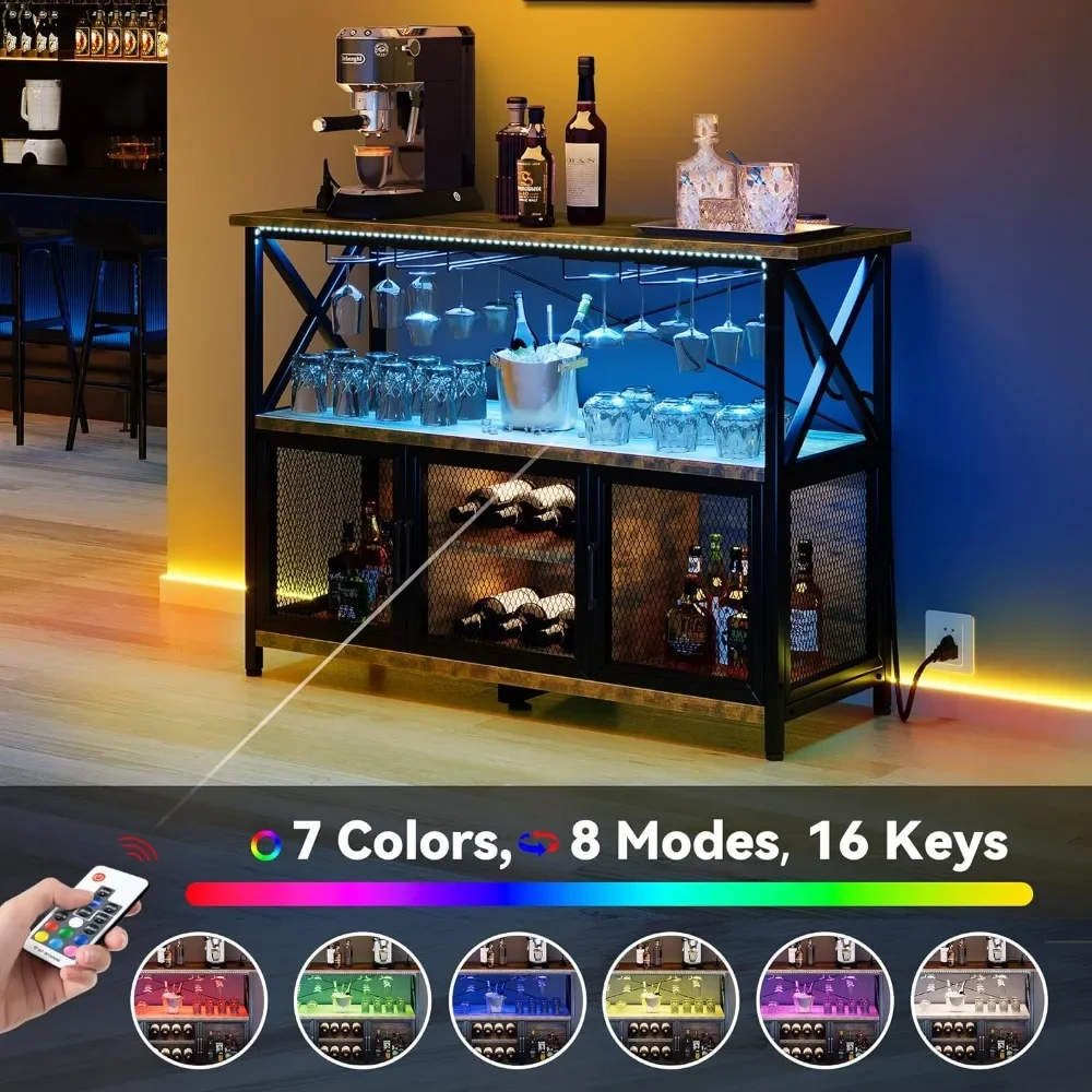 Bar cabinet with RGB LED light power socket, 47