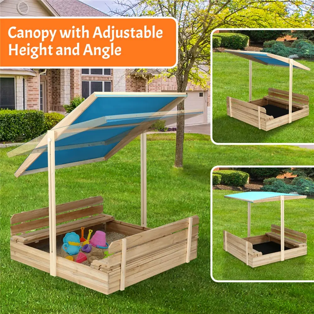 Sandbox for Kids Wooden Outdoor with lid with Cover Toddlers 2 Bench Seats Stable Sandbox with Lid Sun Protection Function