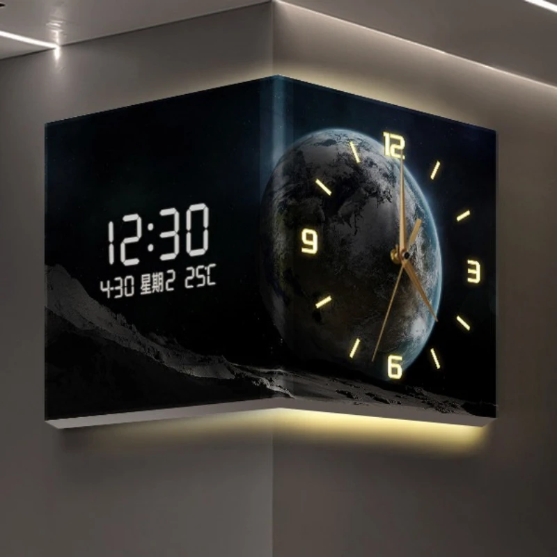 

corner double-sided wall clock light luxury digital LED wall clock room decoration modern Настенные часы living room furniture