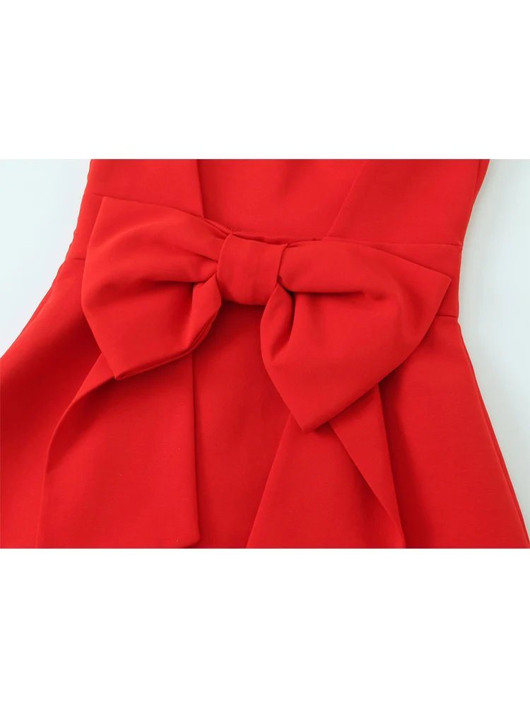 TFMLN ฤดูร้อนผู้หญิงบางสลิงมินิเดรส New Holiday Beach Causal แขนกุด Backless Bow ตกแต่ง Slim Elegant Dresses