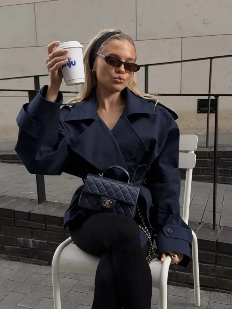 Women 2026 Autumn New Hot Selling Loose Belted Solid Color Cropped Trench Jacket Coat Outerwear Multi Color Casual Trendy Chic