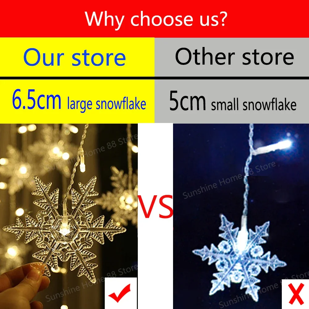 3.5M Christmas Lights LED Fairy String Lights Snowflake Curtain Garland Waterproof For Holiday Party Xmas Decoration 2024