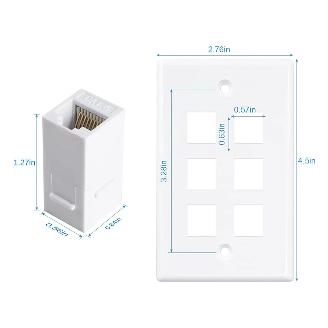 6-portowa płyta ścienna Ethernet, do płyty ściennej Keystone Jack z wkładką RJ45 Keystone Inline Coupler, żeńskie do żeńskiego Cat6