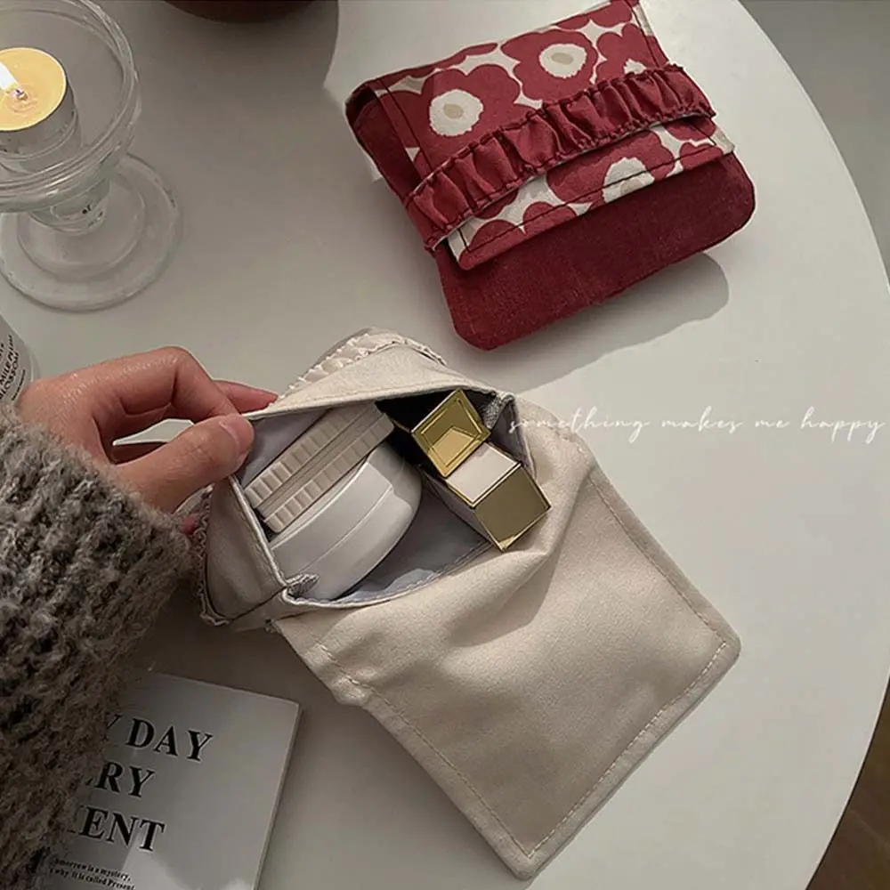 Large Capacity Mini Cosmetic Bag Bear Candy Color Sanitary Napkin Storage Bag Cotton Cloth Small Item Bag Flower Coin Purse