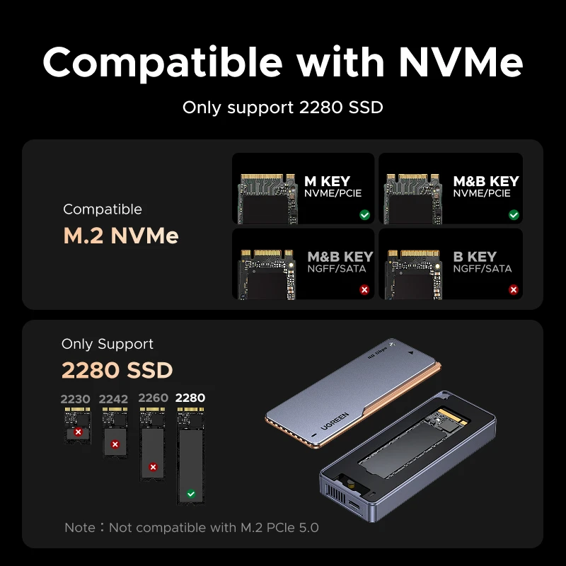 UGREEN Intel Chipset 40Gbps NVMe SSD Case SSD Enclosure M.2 to USB4.0 Adapter for M.2 NVME PCIE Aluminum Case