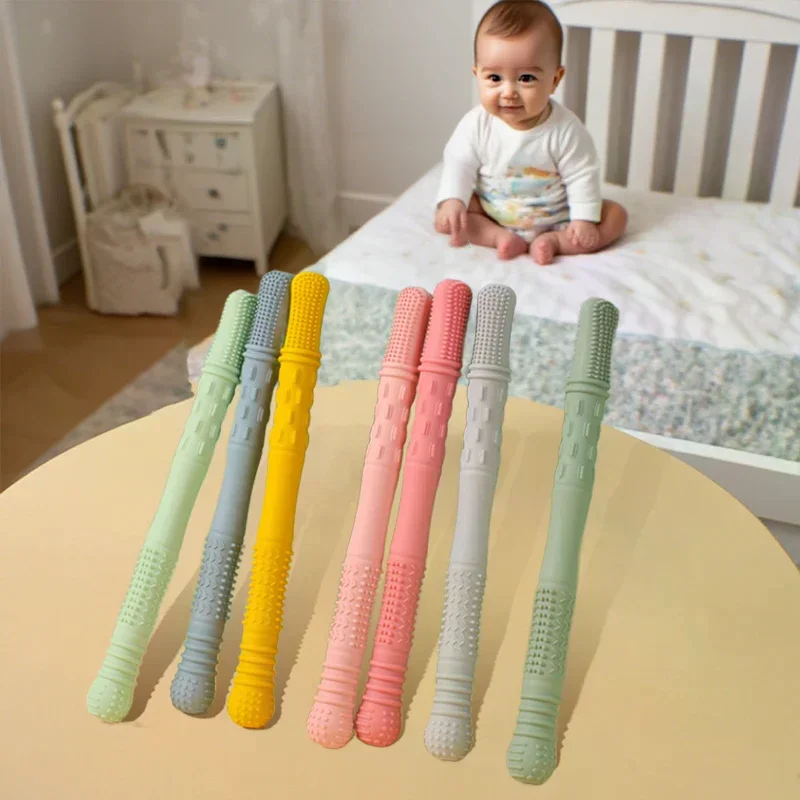 Straw Teether Children's Toy Soft Silicone Hollow Molar Stick Newborn Teething Tube Molar Toy Gift