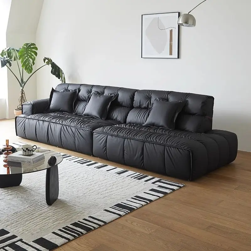 Italian simple modern sofa size apartment living room special-shaped single armrest villa large flat straight row leather sofa