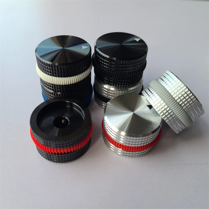 5pcs Aluminum Alloy Knob Silver Lattice Encoder Potentiometer Knobs 25*15.5mm Aprons Solid Tube Amplifier Volume Switch Button