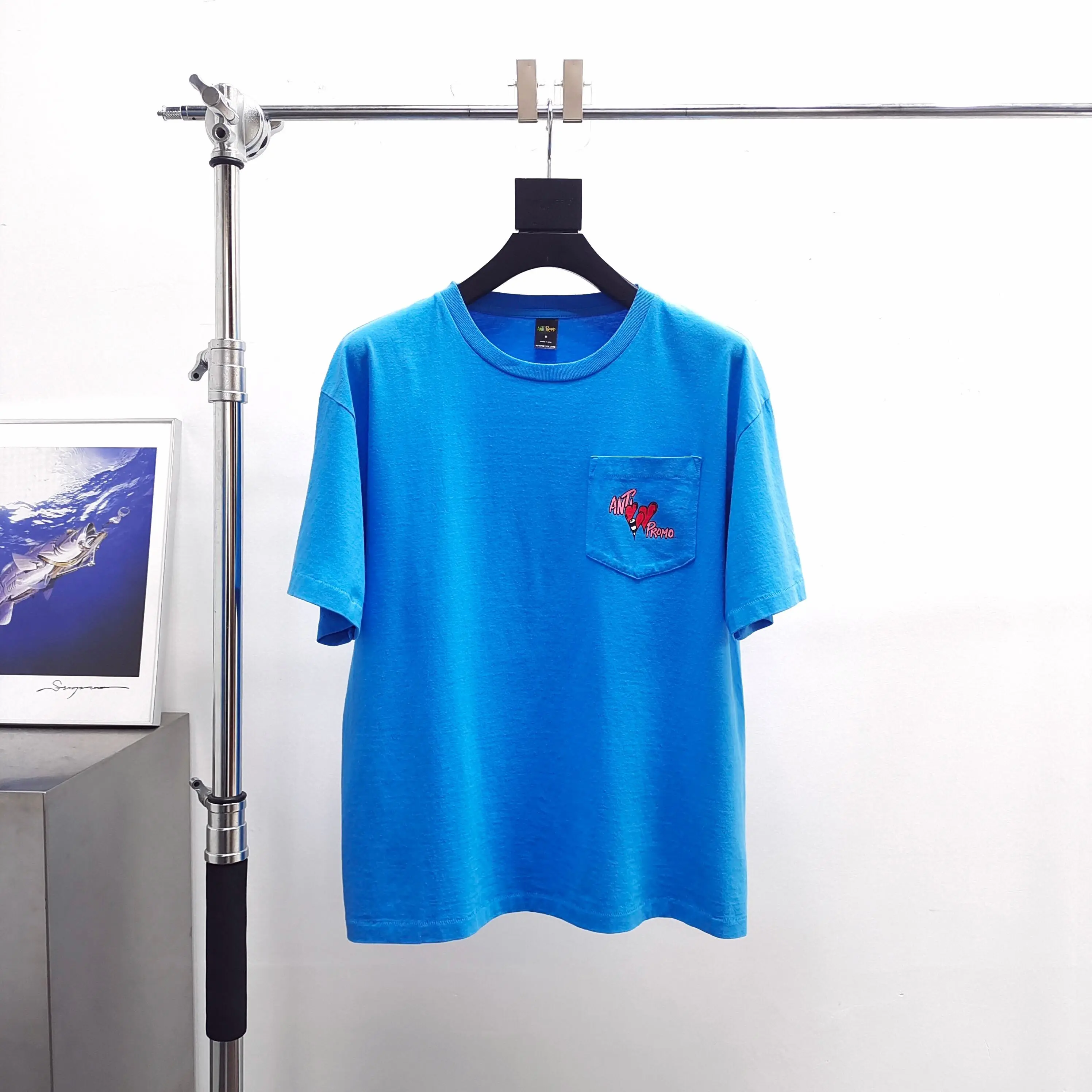 Matty Boy Anti Promo Letter Pocket Sea Blue Short Sleeve Tee