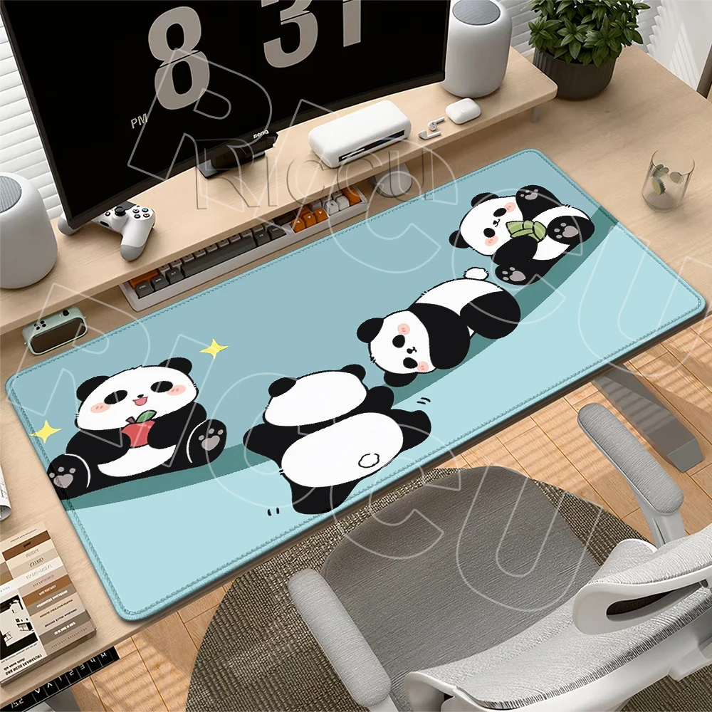 Kawaii Anime Panda Cartoon Style Mouse Pads Extended Office Accessories PC Gamer Gaming Locking Edge Mat Animals Rubber Desk Pad