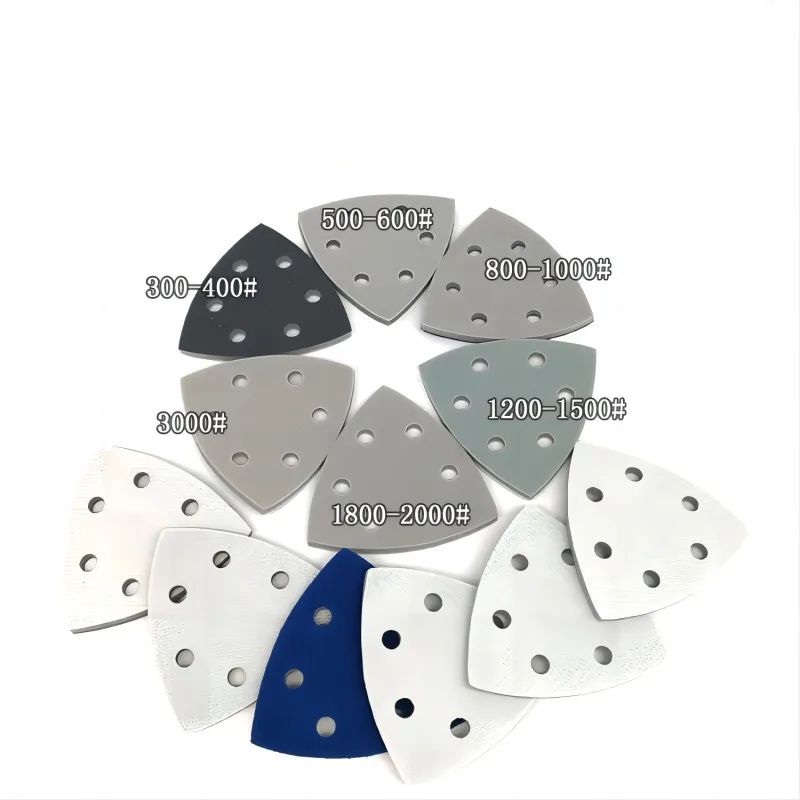 5/10 Pcs Triangle Sandpaper 90mm Sponge Sanding Disc 6 Hole Hook and Loop 300-3000 grit for Polishing Phone Shell Paint Surface