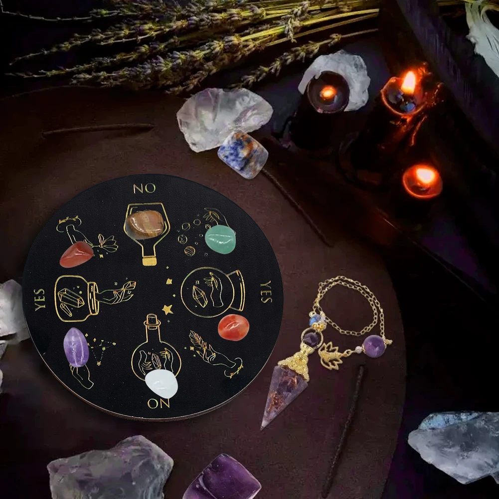 Laser-engraved Round Black Magic Crystal Pattern Divination Board Heat-resistant Coaster Game Props Yes or No Decision Disc Mat