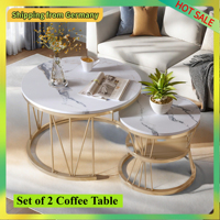 Comanlai 2 Pieces Round Coffee Table Set,Modern Side Table with Storage Space and Metal Frame,Coffee Table for Living Room