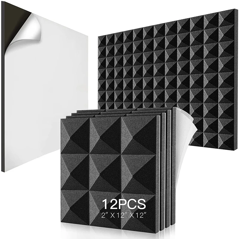 12 Pieces Acoustic Foam Board,Self-Adhesive Sound-Proof Foam Board,Wall Reduce Noise Foam,For Music Studio,Etc,5X30x30cm