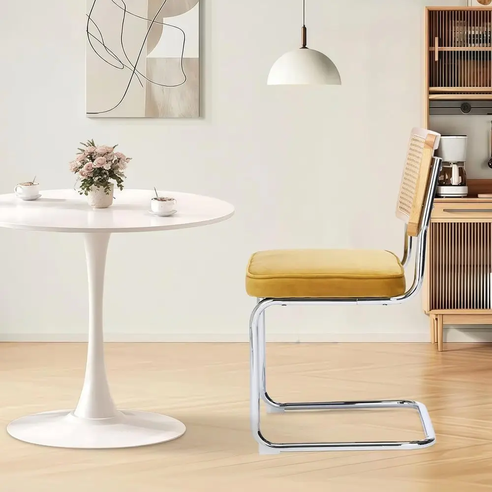 Nowoczesny, oszczędzający miejsce okrągły stół do jadalni o średnicy 23,6 m z 2 krzesłami tapicerowanymi złotym aksamitem