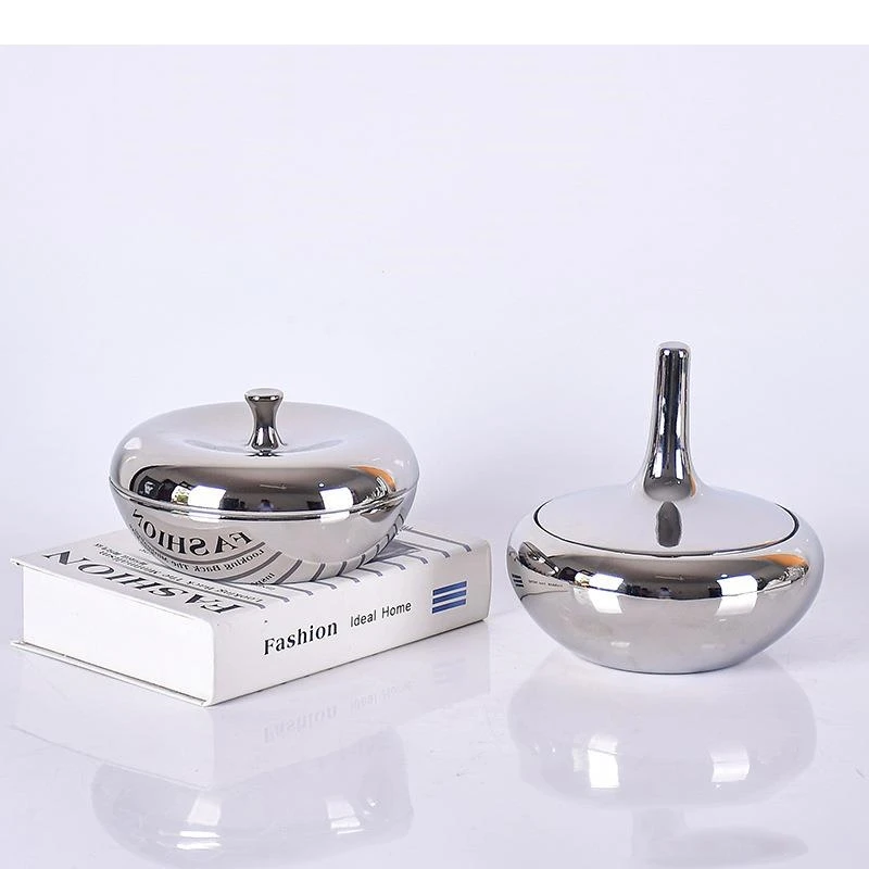 Minimalist Silver-plated Ceramic Storage Jar and Lids Dressing Table Ring Necklace Jewelry Box Porcelain Cosmetic Candy Pots