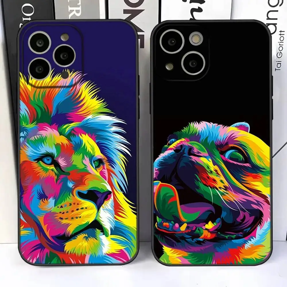 

Colorful Animals Lion Tiger Phone Case For iPhone 17,16,15,14,13,12,11 Plus,Pro,Max,Air,XR,XS,X,7,8 SE,Mini Silicone Soft