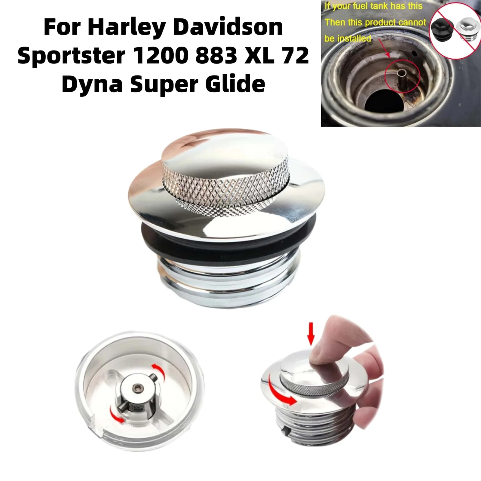 

Motorcycle Gas Cap King Crown Style Flush Oil Fuel Tank Cap For Harley Sportster XL 1200 883 48 Road King Softail Dyna Touring