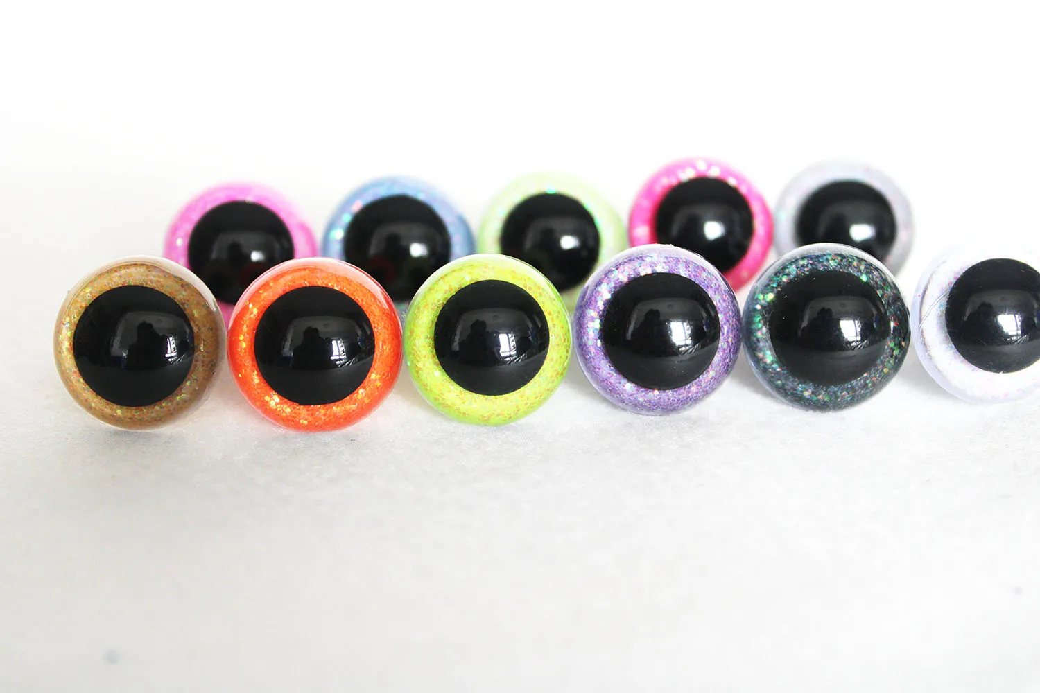 

10pairs BLING EYEYS 18mm 20mm 30mm 40mm 50mm 60mm round clear toy safety glitter eyes with glitter fabric with hard washer C11