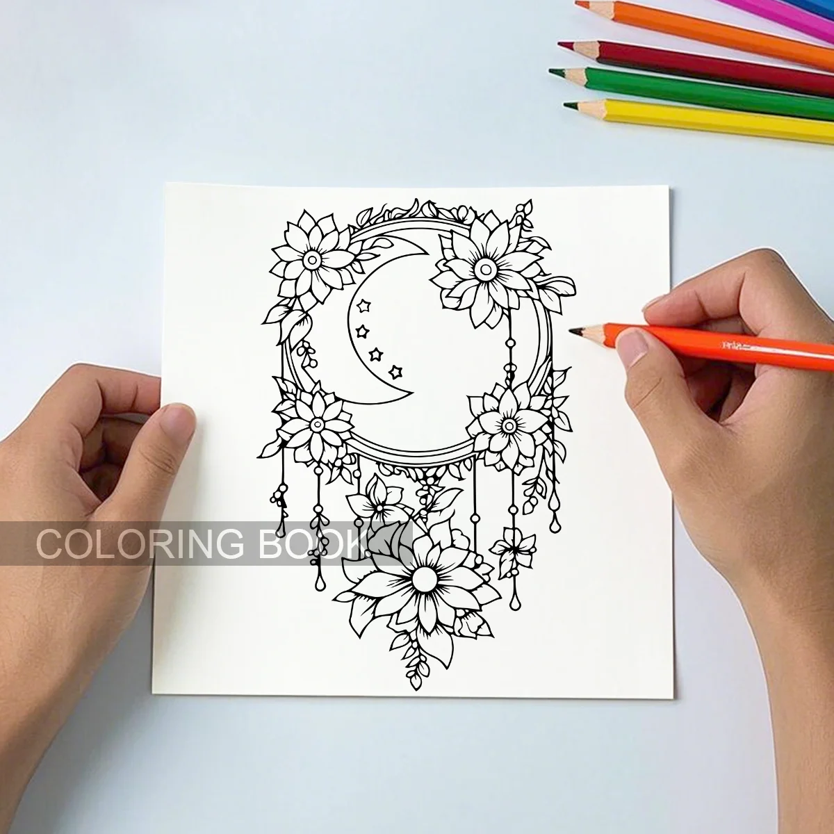 BOHO MOON Bold-Easyรูปแบบสมุดระบายสีสําหรับผู้ใหญ่สมุดวาดภาพน่ารักของขวัญภาพวาดที่สมบูรณ์แบบสําหรับงานปาร์ตี้และวันเกิด