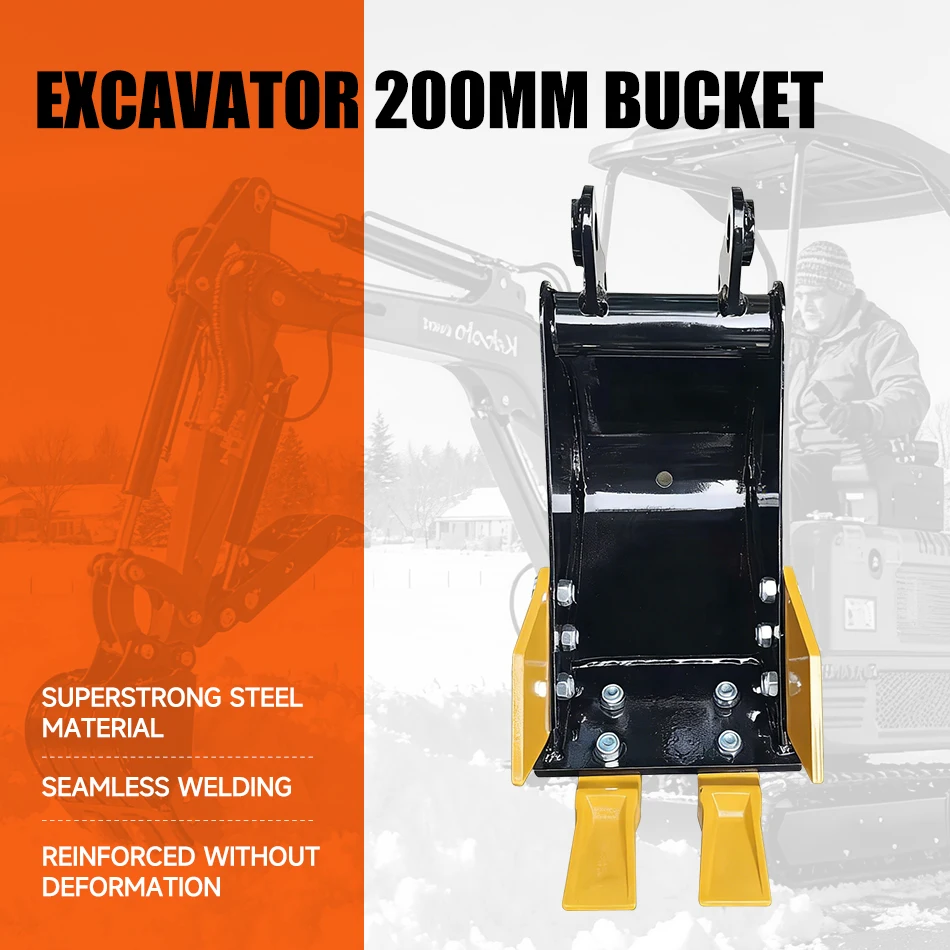 Mini Excavator 200mm Black Bucket High Strength Steel Bucket For 0.8-3 Ton Digger For Trenching Pipeline Laying Landscaping