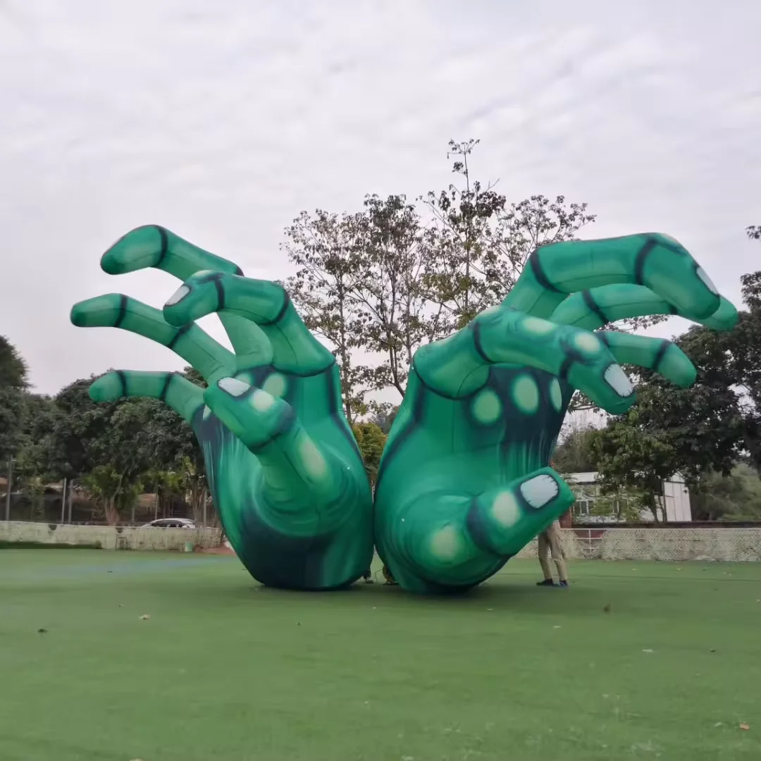 Decoración de Halloween al aire libre, mano de esqueleto inflable gigante verde, mano de calavera fantasma de Halloween para decoración de fiesta de Festival