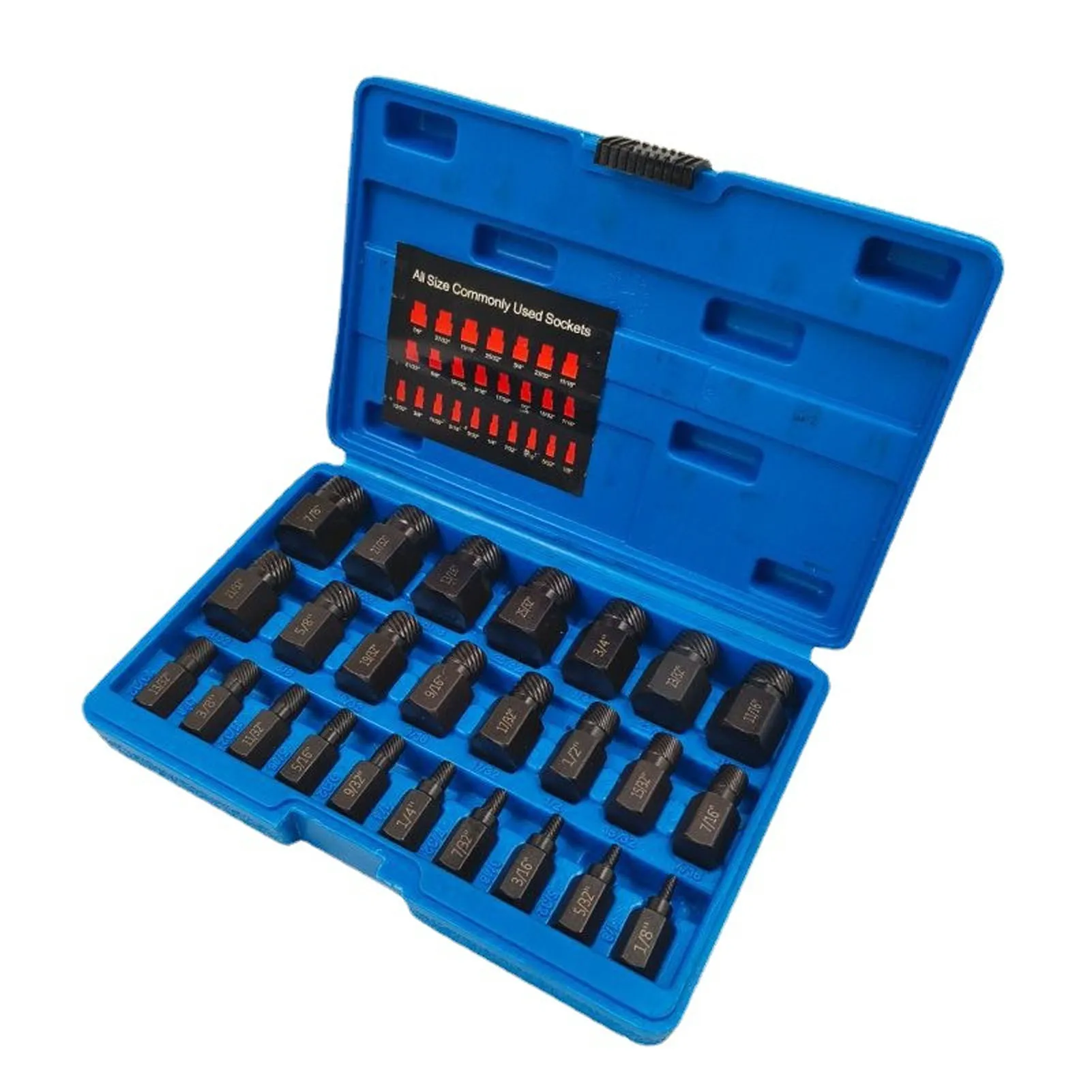 Imagem -02 - Kit Extrator de Parafuso Danificado para Remover Parafusos Parafuso Sextavado Aço Cromo Molibdênio Sistema Britânico Azul e Vermelho 10 Pcs 25 Pcs