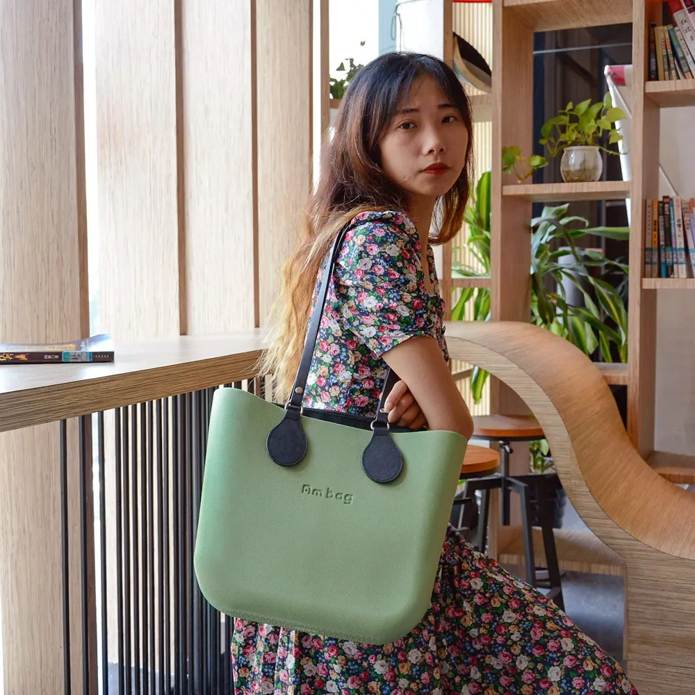 New Arrival Tanqu Long Edge Painting Handles Leather Flat PU Belt Drop End with Silver Rivet for OBag for EVA O Bag Body