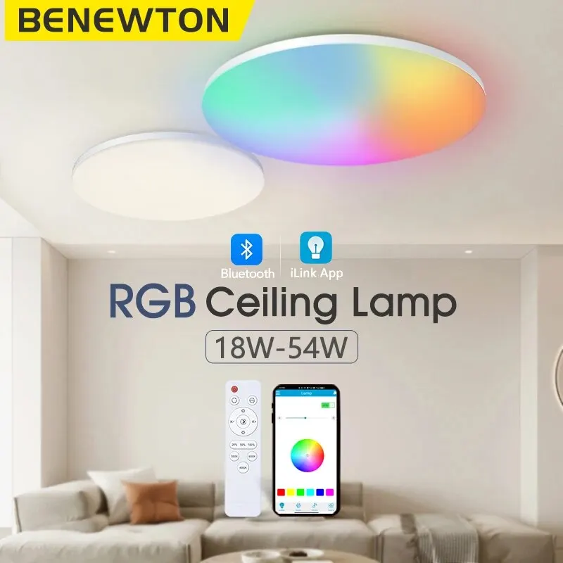 Benewton ไฟเพดานอัจฉริยะ RGB CCT ควบคุมผ่านแอป370มม. 300มม. 18-54W 220V ไฟสร้างบรรยากาศสำหรับตกแต่งบ้านห้องนอน