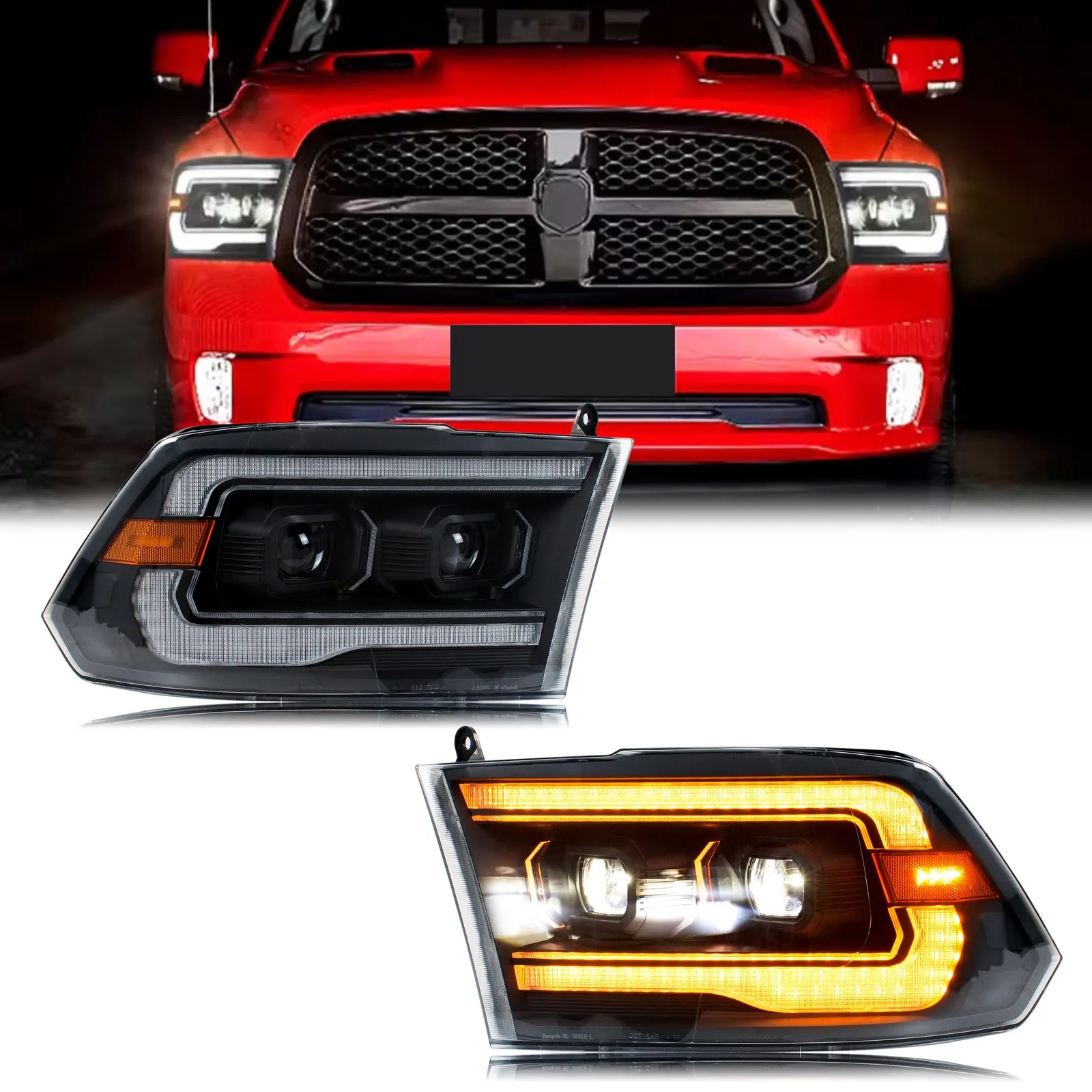 

LED Headlights for Dodge Ram 1500 2500 3500 2009-2018 4th Gen DRL Projector Sequential Turn Signal Front Lamps Assembly