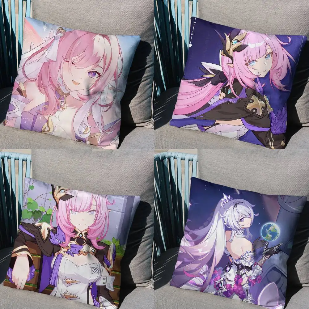 

Kiana Kaslana Elysia Honkai Impact Pillow Case Anti-dustmite Pillowcase Invisible zipper silky short plush Sofa cushion cover