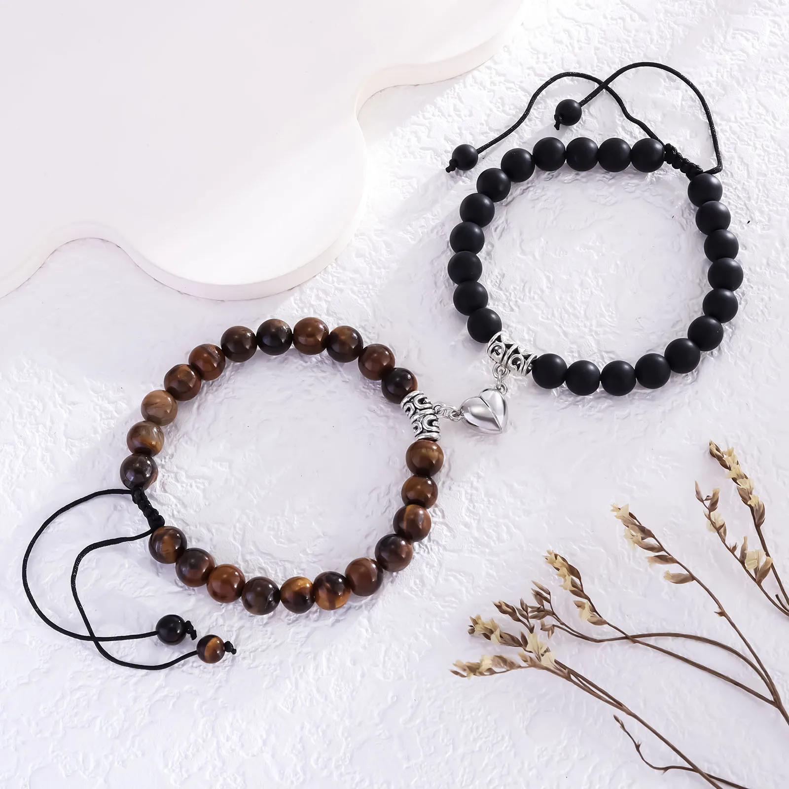 2 قطعة/المجموعة الحجر الطبيعي مطرز القلب المغناطيس الجذب أساور للأزواج للنساء الرجال بسيط الحب العلاقة سوار مجوهرات