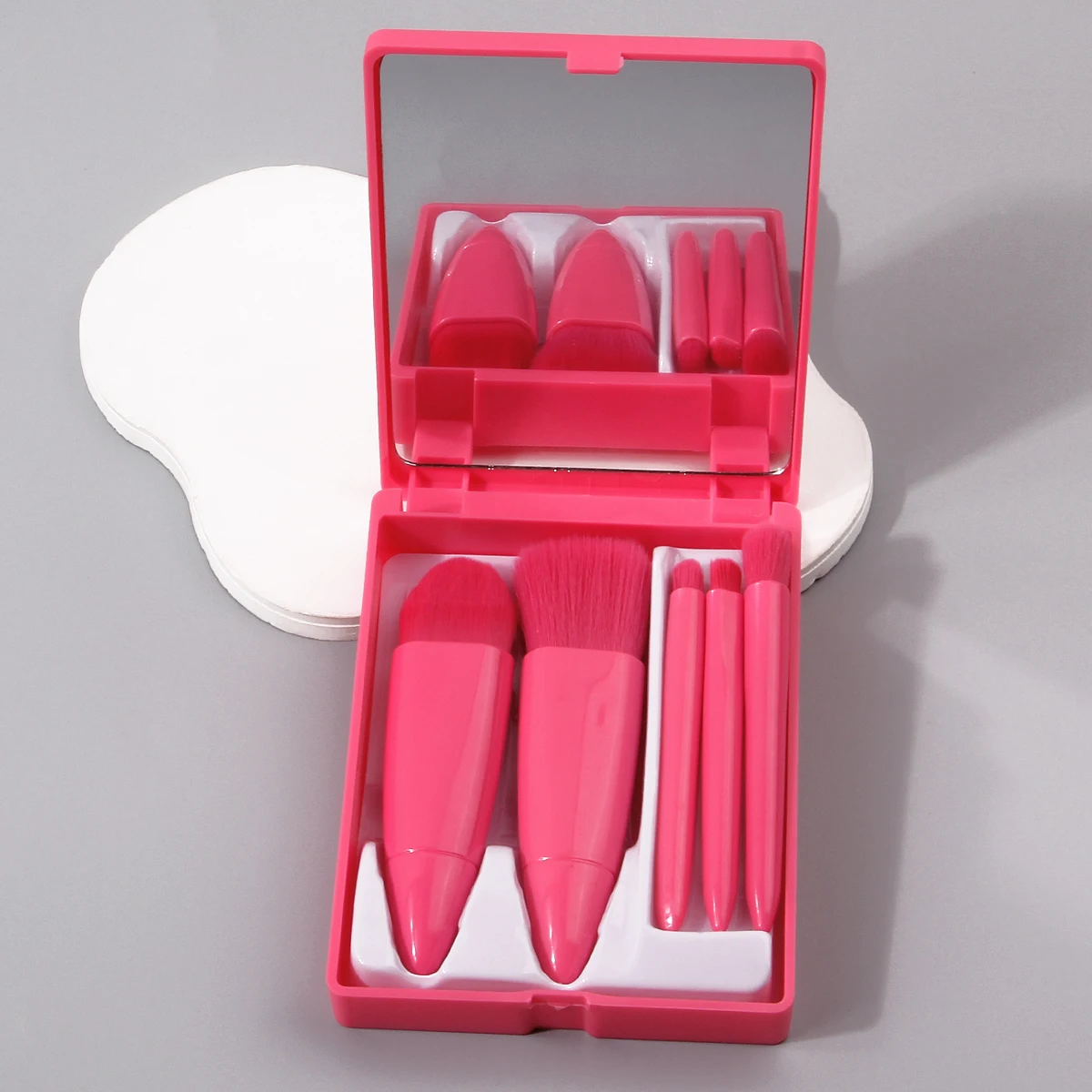 5pcs Mini Travel Portable Makeup Brush With Mirror Makeup Box,Multi-PurposeFoundation Make-Up Brush, Eye Shadow Brush,Lip Brush