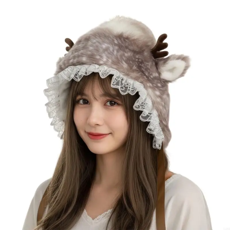 少女漫画ヘラジカトラッパーハット厚みのある毛皮のような鹿の帽子クライミングスキースポーツ帽子鹿特大帽子