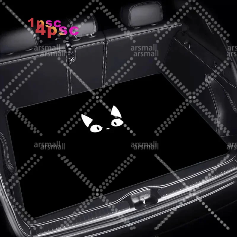 Single Piece Of Cartoon Cat Trunk Mat For Cars, Measuring 75X100, Featuring A Sleek Black And White Design, Made From Durable Ma