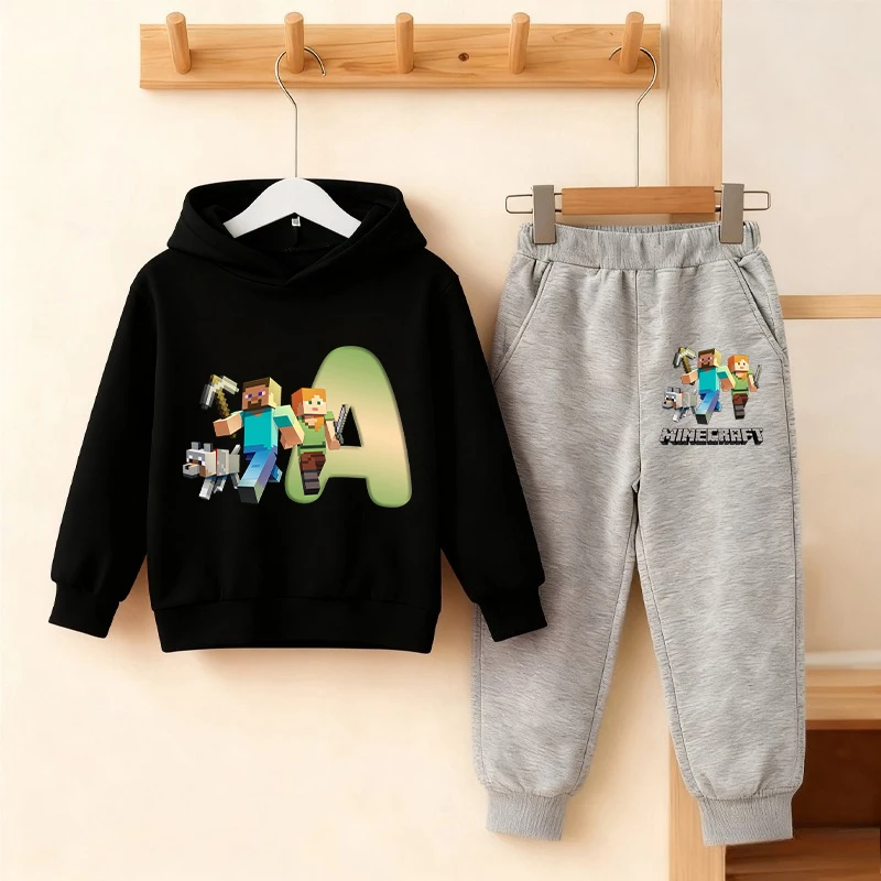 

Game Theme Thick Hoodie Suit Minecrafted Children's Casual Tops and Bottoms Clothes Set Autumn/Winter Letters Print Clothe Gifts