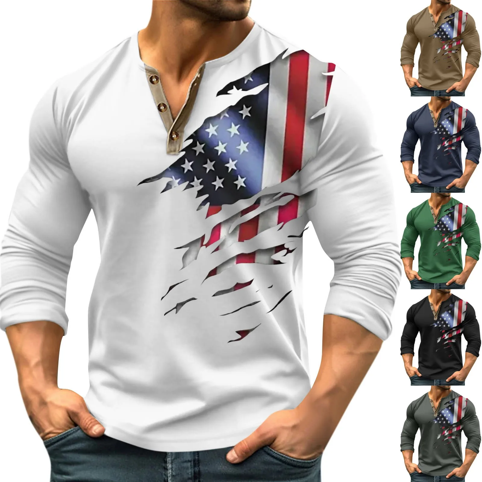 New United States Flag Usa American Grain Men Running Bike Soccer Tennis Fitness Half Cardigan Button Up Long Sleeved Shirt