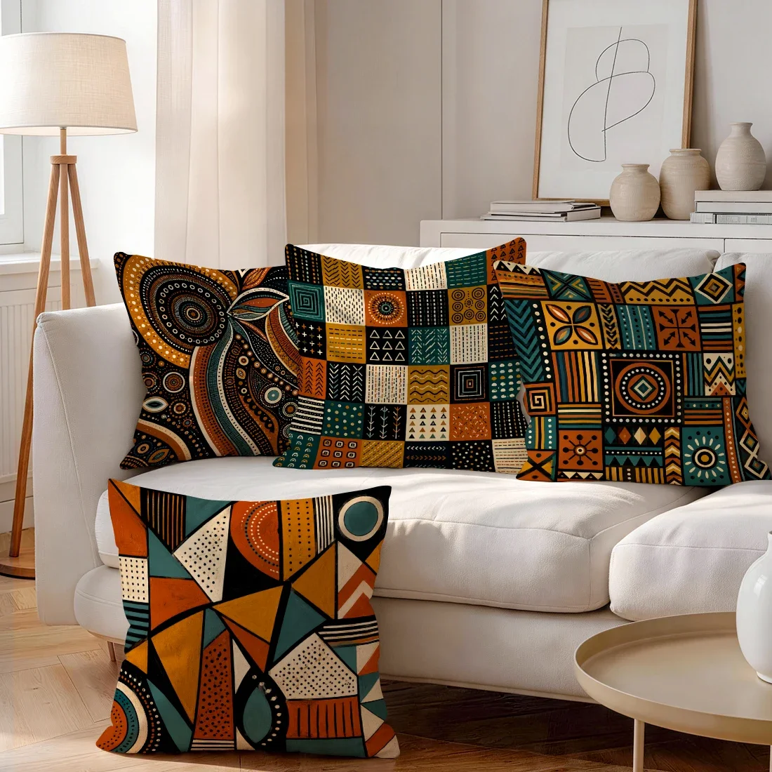 1/4pcs Ethnic Style Tribal Geometric S Cushions Pillowcase Polyester Cushion Cover Throw Pillow Pillowcover Home Car Sofa Decor