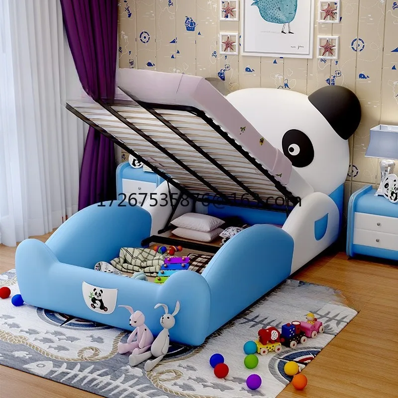 Cartoon eenpersoonsbed 1,35M dubbel leren bed met zachte tas