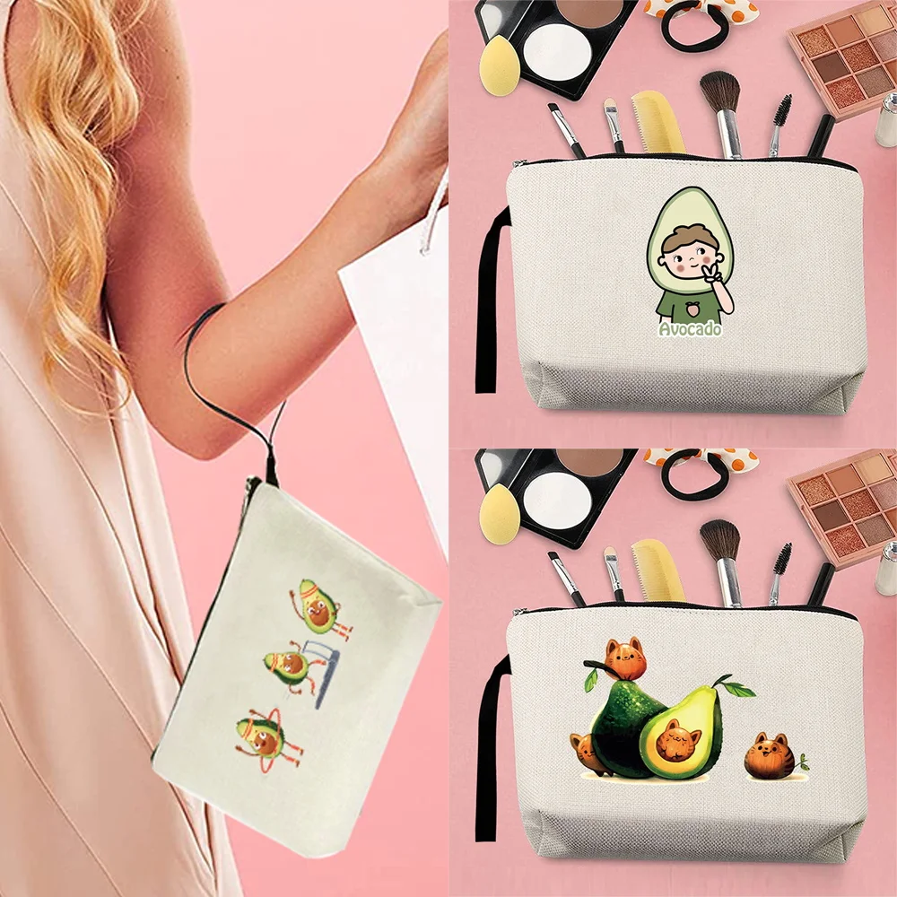 Zipper Makeup Bag Ladies Phone Pouch Wallet Avocado Print Series Travel Cosmetics Clutch Coin Purse Sundries Storage Package
