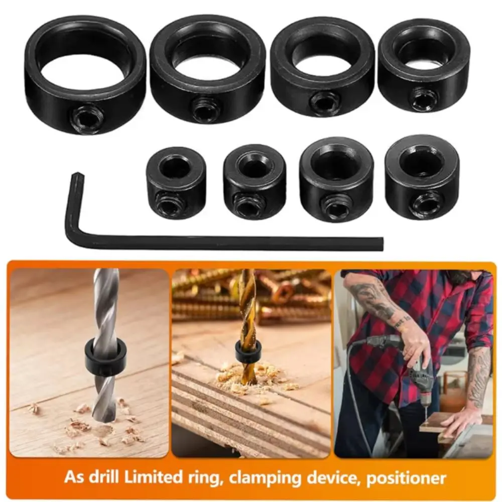 Kit Steel Drill Stop Collar Metric Adjustable Depth Limiter Ring Lock Press Hole Guide Woodwork Tools