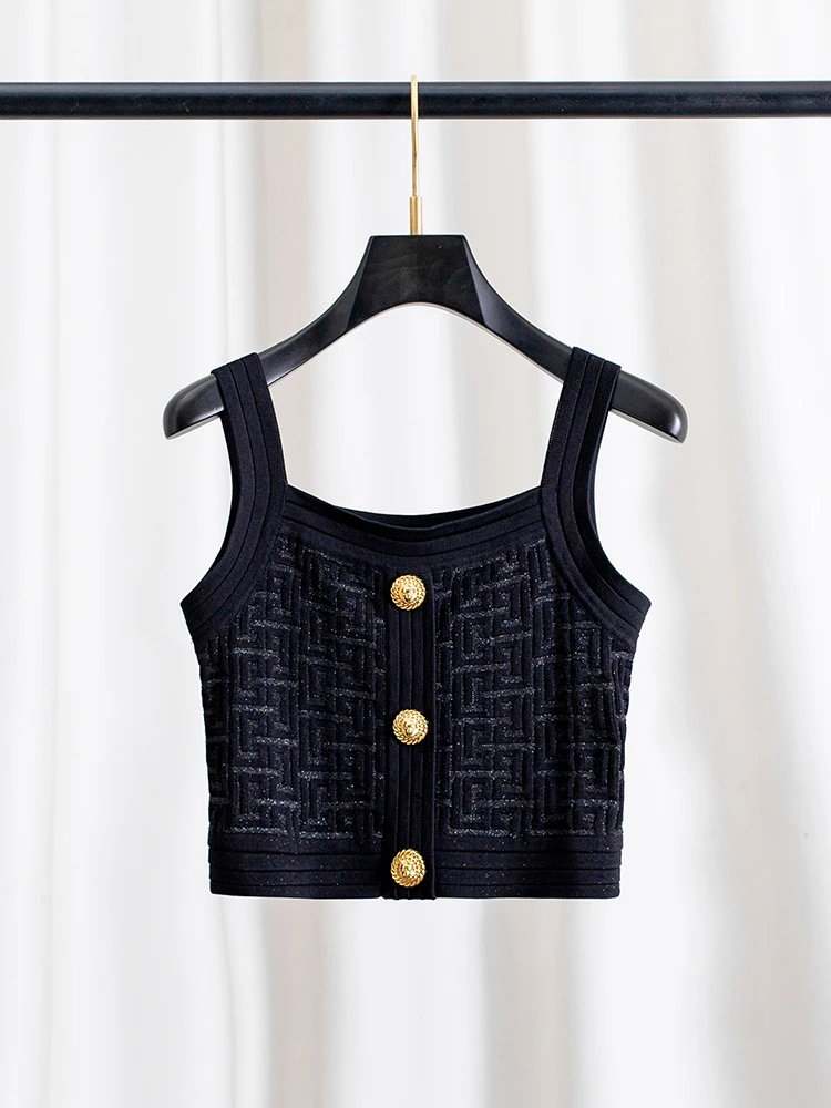

Slim Fit Ice Silk Knitted Crop Top Women's Summer Outerwear Sweet Style Short Length Shoulder Strap Vest Open Belly Design