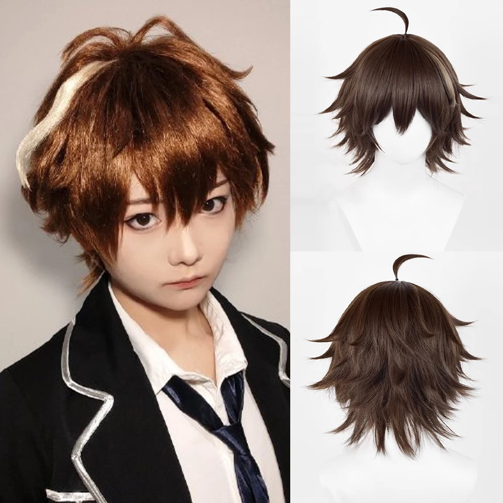 

Brown Highlights Synthetic Short Straight Wig with Bangs Fluffy Anime Game Cosplay Wig for Daily Party