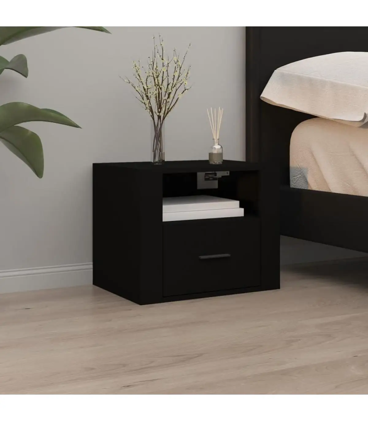 Bedside tables black wall bedside table 50x36x40 cm