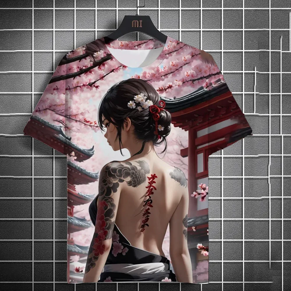 

Anime Goddess Back Tattoo Printed T-shirt Men's T-shirt 3D Printed Casual Loose Short Sleeve T-shirt Men's Family Y2k Clothing T