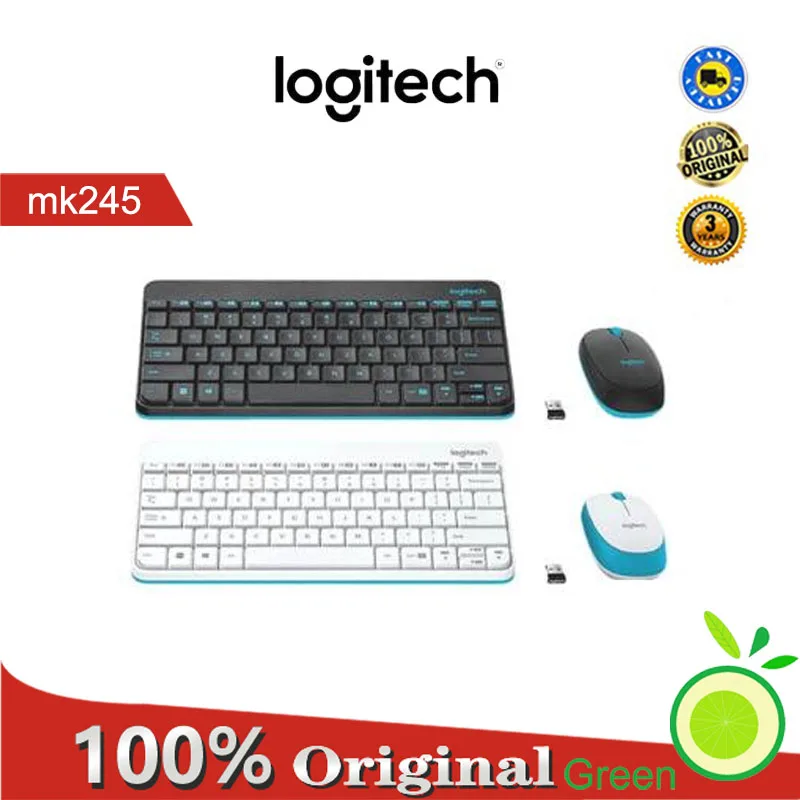 Logitech MK245 USB Nano Wireless Mini Keyboard 1000 DPI Ergonomic Mouse Combos Set for Home Office Notebook Laptop Gaming Mice